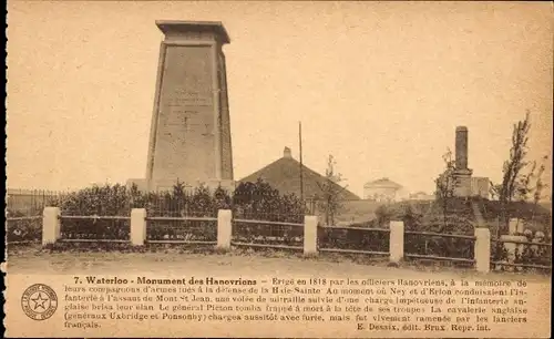 Ak Waterloo Wallonisch-Brabant, Denkmal der Hannoveraner