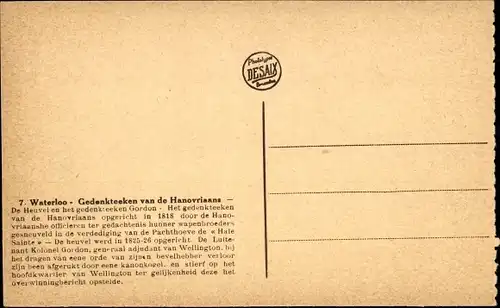 Ak Waterloo Wallonisch-Brabant, Denkmal der Hannoveraner