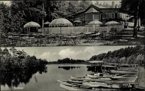 Ak Gifhorn in Niedersachsen, Pavillon Waldrestaurant Heidesee, Inh. Josef Setter, Ruderboote