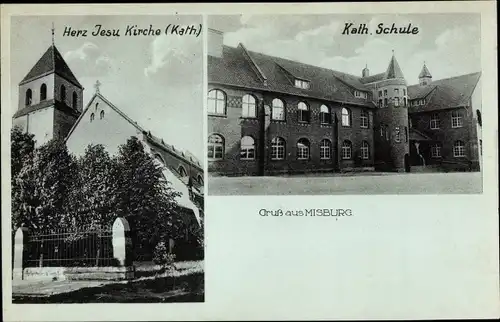 Ak Misburg Hannover, Herz Jesu Kirche, Katholische Schule