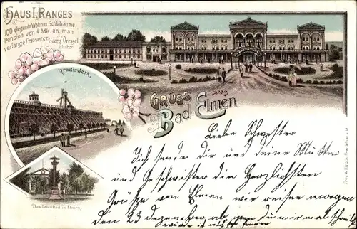 Litho Salzelmen Schönebeck an der Elbe, Kurhaus, Gradierwerk, Erlenbad