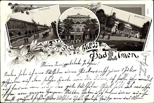 Litho Bad Eimen Schönebeck, Gradierwerk, Kurhaus, Lindenbad