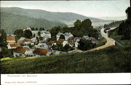 Ak Paulinzella Königsee Rottenbach Thüringen, Blick zum Gasthaus Menger, Bahnhof