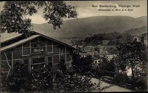 Ak Bad Blankenburg in Thüringen, Allianzhalle mit Blick auf die Stadt