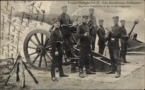 Ak Grafenwöhr in der Oberpfalz Bayern, Truppenübungsplatz III. bayr. Armeekorps, Ringkanone