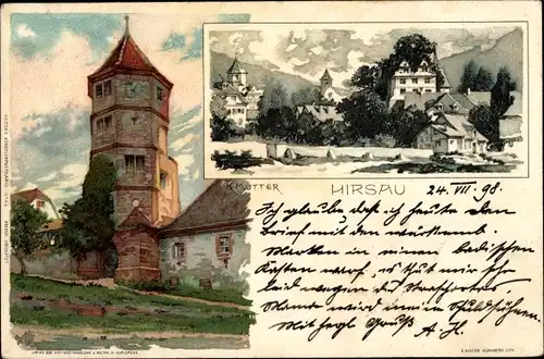 Künstler Litho Mutter, K., Hirsau Calw in Baden Württemberg, Blick auf einen Turm, Häuser