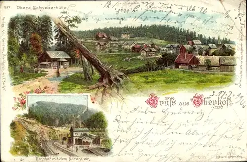 Litho Oberhof im Thüringer Wald, Bahnhof, Bärenstein, Obere Schweizerhütte, Oberland