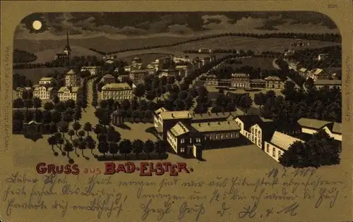 Mondschein Litho Bad Elster im Vogtland, Stadt bei Nacht