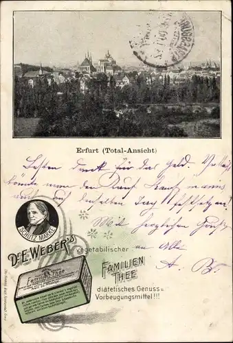 Ak Erfurt in Thüringen, Gesamtansicht, Dr. E. Webers Familien Thee