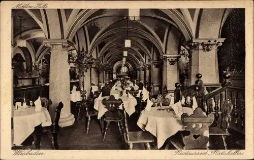 Ak Wiesbaden in Hessen, Ratskeller-Restaurant, Innenansicht