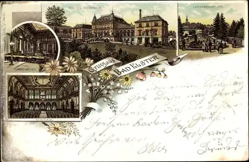 Litho Bad Elster im Vogtland, neues Kurhaus, Lesezimmer, Kursaal