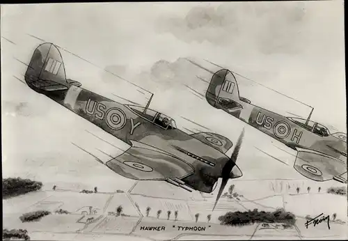 Künstler Ak Britisches Militärflugzeug Hawker Typhoon