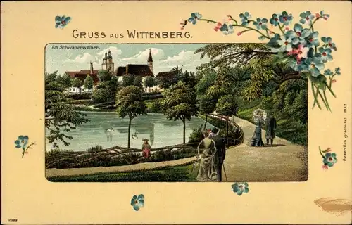 Ak Lutherstadt Wittenberg, Schwanenweiher, Vergissmeinnicht