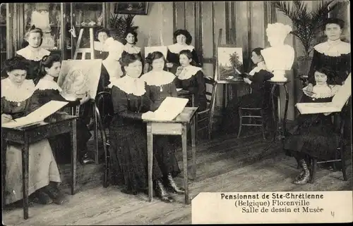 Ak Florenville Wallonien Luxemburg, Pensionnat de Ste-Chretienne, Salle de dessin et Musee