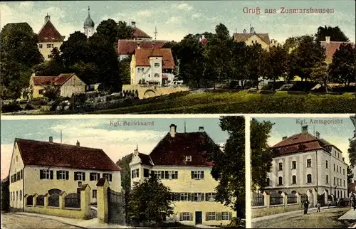 Ak Zusmarshausen in Schwaben, Bezirksamt, Amtsgericht, Panorama