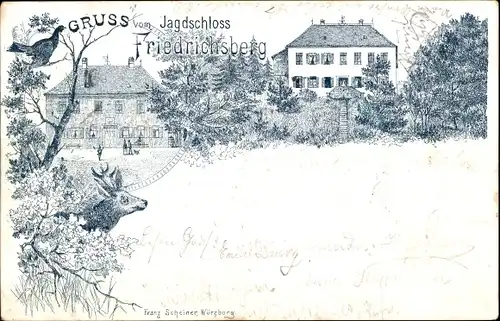 Litho Abtswind Unterfranken, Jagdschloss Friedrichsberg