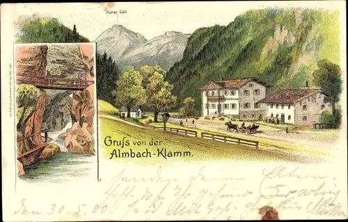 Litho Marktschellenberg Berchtesgadener Land, Almbachklamm, Hoher Göll, Gasthaus