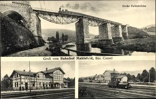 Ak Malsfeld im Schwalm Eder Kreis, Große Fuldabrücke, Bahnhof, Gleisseite, Eisenbahn