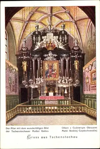 Ak Częstochowa Tschenstochau Schlesien, Jasna Gora, Altar, Schwarze Madonna von Tschenstochau