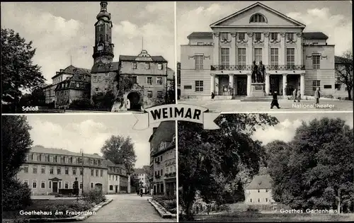 Ak Weimar in Thüringen, Goethehaus am Frauenplan, Goethes Gartenhaus, Schloss, Nationaltheater