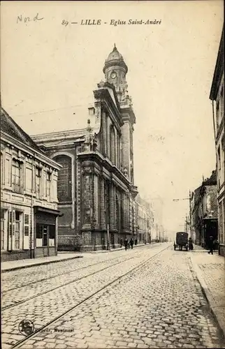 Ak Lille Nord, Kirche Saint André, Straßenansicht, Passanten