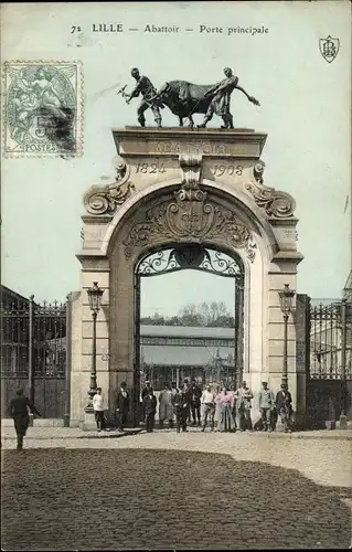 Ak Lille Nord, Schlachthof, Haupttor, Tor zum Schlachthof, Arbeiter