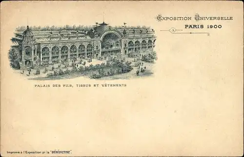 Litho Paris, Weltausstellung 1900, Palais des Fils, Stoffe, Kleidung