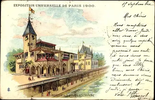 Litho Paris, Weltausstellung 1900, Pavillon von Bosnien-Herzegowina