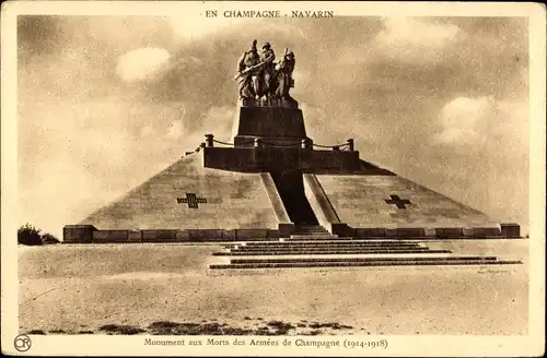 Ak Souain Marne, Monument Navarin, Monument aux Morts des Armees de Champagne 1914-1918