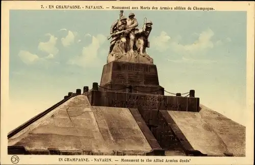 Ak Souain Marne, Monument Navarin, Monument aux Morts des Armees de Champagne 1914-1918