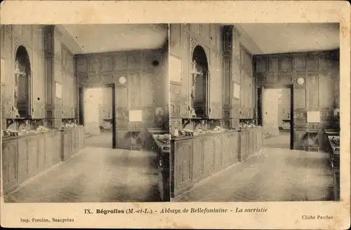 Stereo Ak Bégrolles Maine et Loire, Abtei Bellefontaine, Sakristei