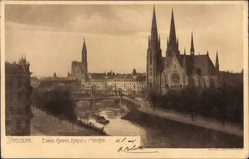 Ak Straßburg Elsass Bas Rhin, Evangelische Garnisonkirche, Münster
