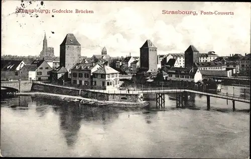 Ak Straßburg Elsass Bas Rhin, Gedeckte Brücken