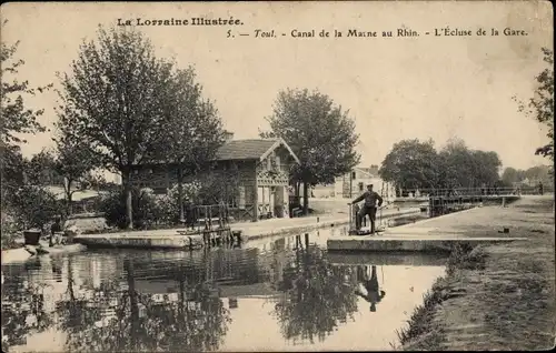 Ak Toul Meurthe et Moselle, Marne-Rhein-Kanal, Ecluse de la Gare