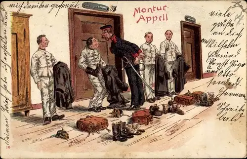 Litho Montur-Appell, Soldatenleben, Schuhe, Uniform, Rekruten