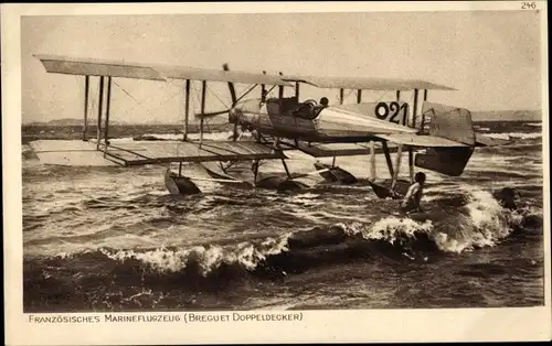 Ak Französisches Marineflugzeug, Breguet Doppeldecker, I. WK