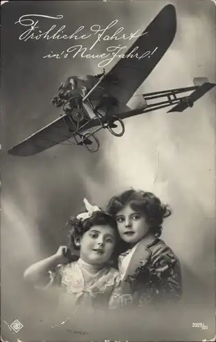 Ak Fröhliches Neujahr, Fröhliche Fahrt, Flugzeug, Kinder