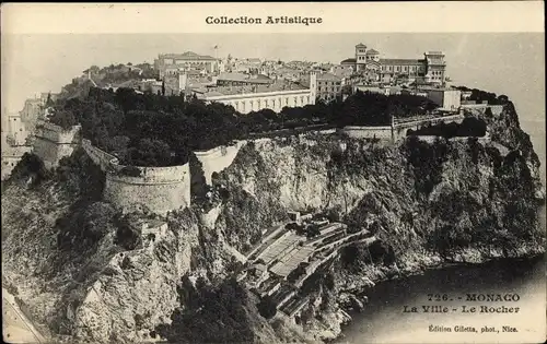 Ak Monaco, Collection Artistique, La Ville, Le Rocher, Felswände