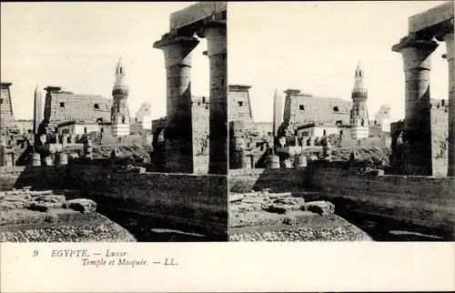 Stereo Ak Luxor Ägypten, Temple et Mosquée, Tempel mit Moschee