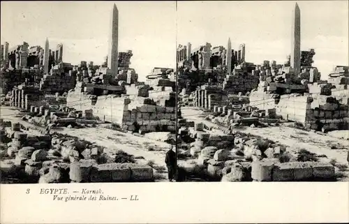 Stereo Ak Karnak Ägypten, Vue générale des Ruines