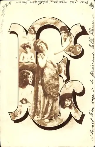 Buchstaben Ak Buchstabe E, Frauenportraits, Kinder