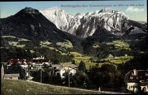 Ak Berchtesgaden in Oberbayern, neue Reichenhallerstraße mit Blick auf Göll und Brett