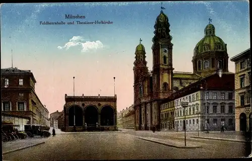 Ak München, Feldherrnhalle und Theatiner-Hofkirche