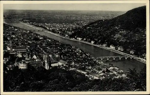 Ak Heidelberg am Neckar, Blick vom Rindenhäuschen auf Schloss und Stadt