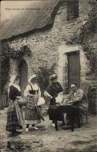 Ak Frauen in französischer Tracht stehen Schlange, Mann am Tisch, Liste