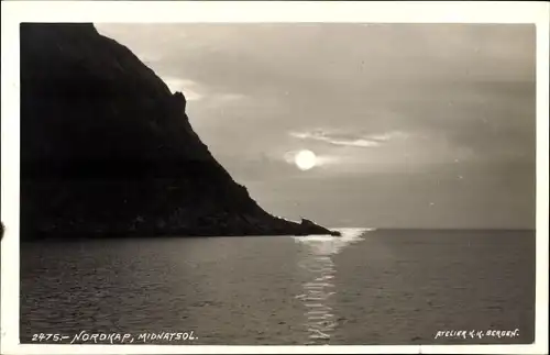 Ak Hornvika Nordkap Norwegen, Midnatsol