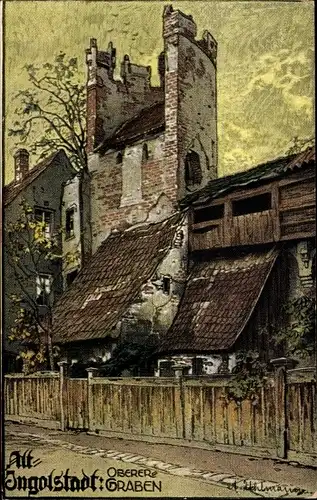 Künstler Ak Uhlmann, A., Ingolstadt an der Donau Oberbayern, Oberer Graben