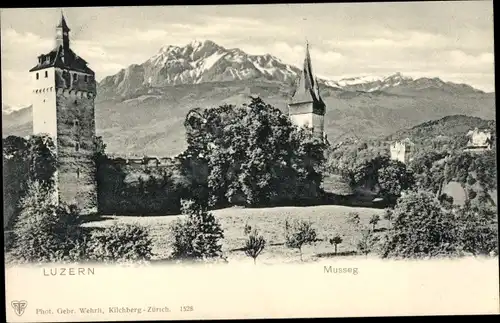 Ak Luzern Stadt Schweiz, Blick auf die Museggmauer