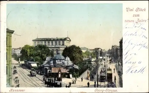 Ak Hannover in Niedersachsen, Georg Straße, Tram, Neujahr