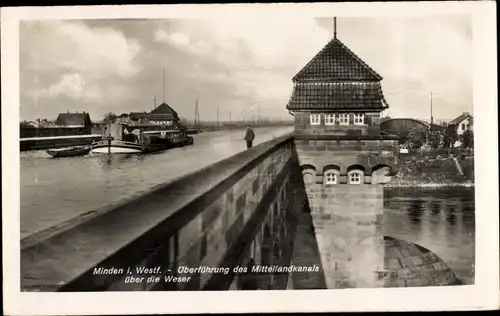 Ak Minden in Westfalen, Mittellandskanal, Überführung, Schiff